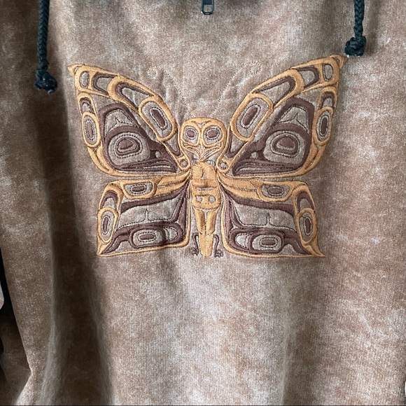Vintage Fuzzy Stone Wash Native Art Brown Sweatshirt Womens Medium - Picture 4 of 5